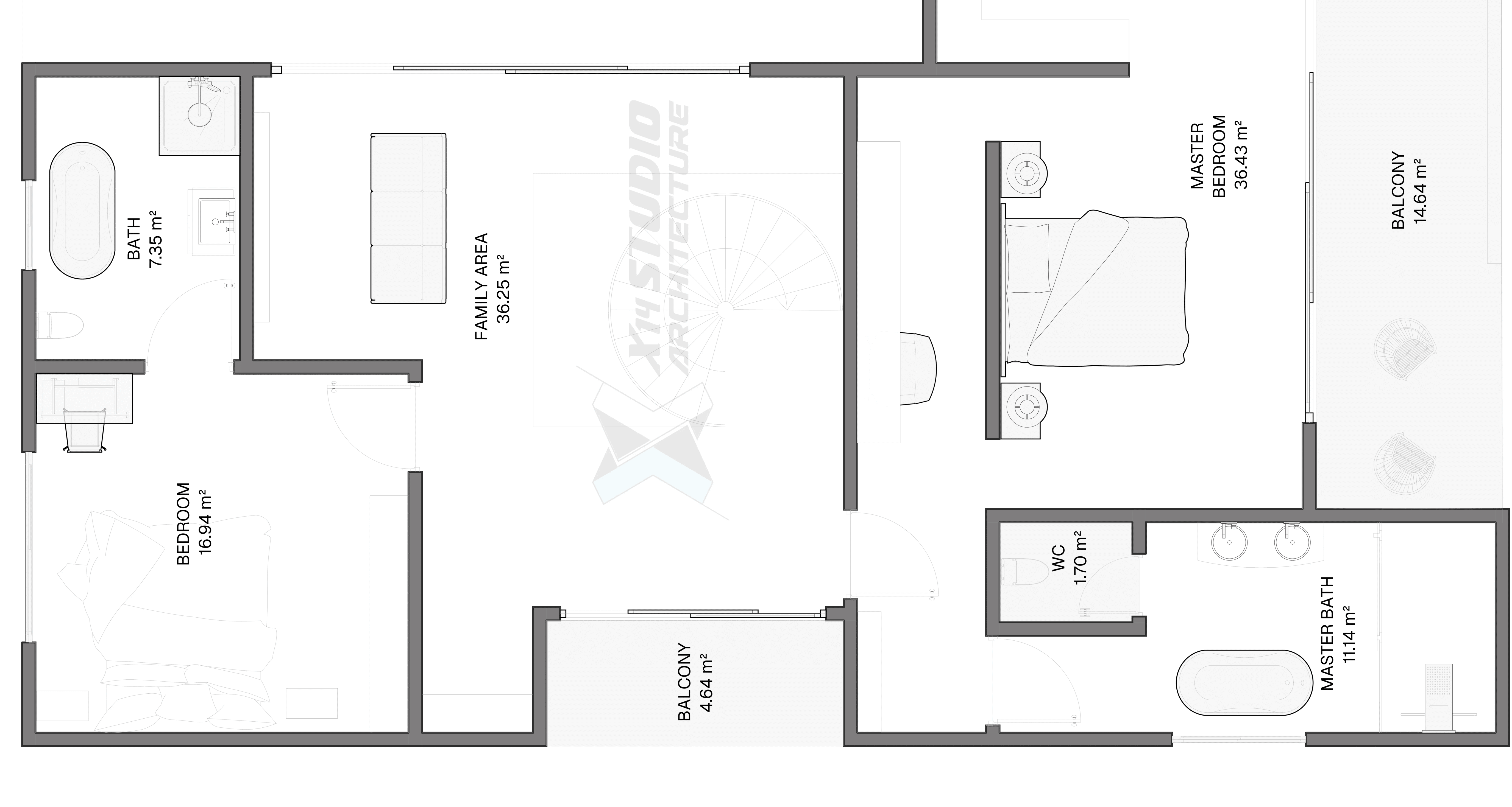 Floor plan of a modern apartment layout with labeled rooms.