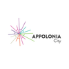 Colorful geometric design with 'Appolonia City' text on a white background.